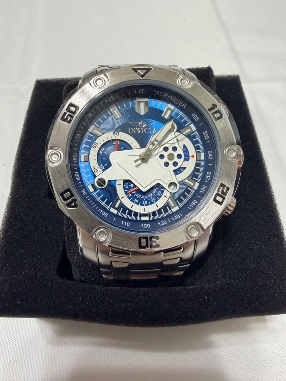 Invicta Men's Silver Stainless Steel Watch with Blue Dial